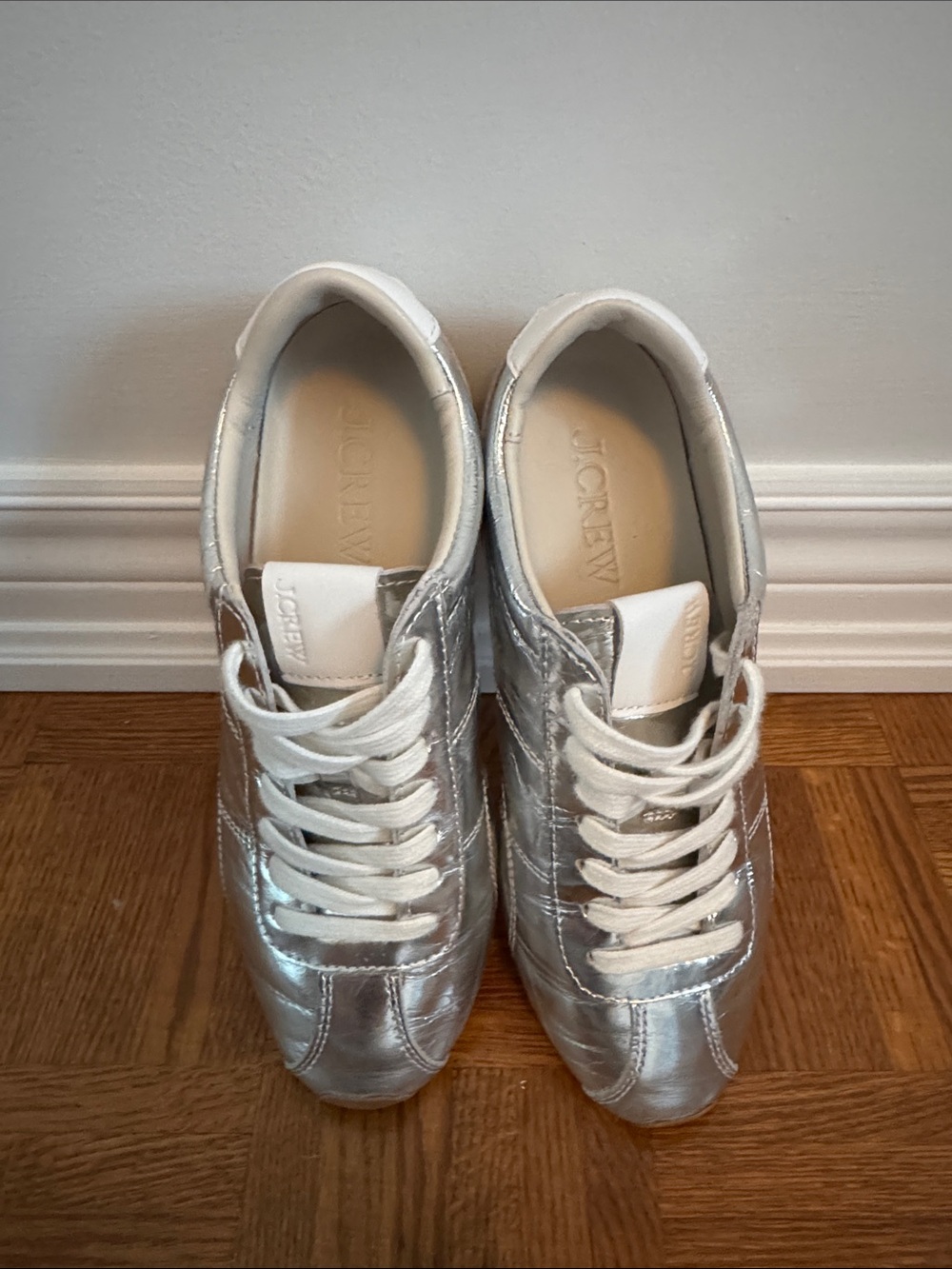 J. Crew Women’s Metallic Silver Lace-Up Sneakers